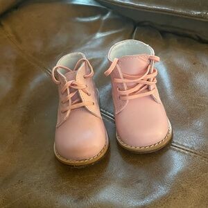 Kids Pink Lace-Up Leather Boots